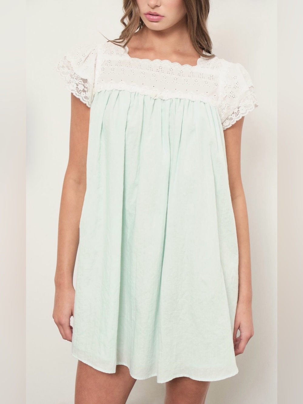 Maude Club Esme Babydoll Dress {Light Mint/White} S